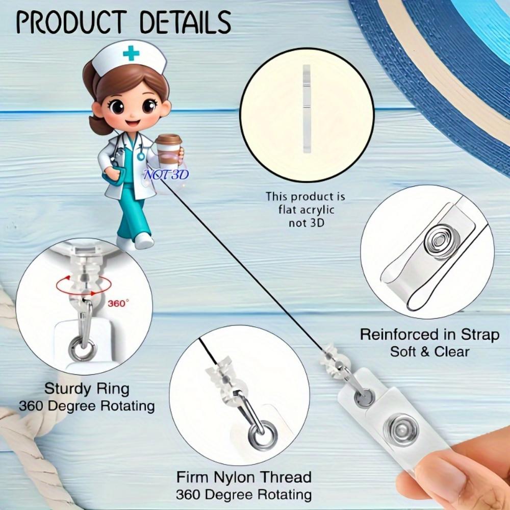 Cute Nurse with Coffee Retractable Badge Scroll Holder Medical ID Card Holder for Nurses, Doctors and Medical Students with Identity Accessories