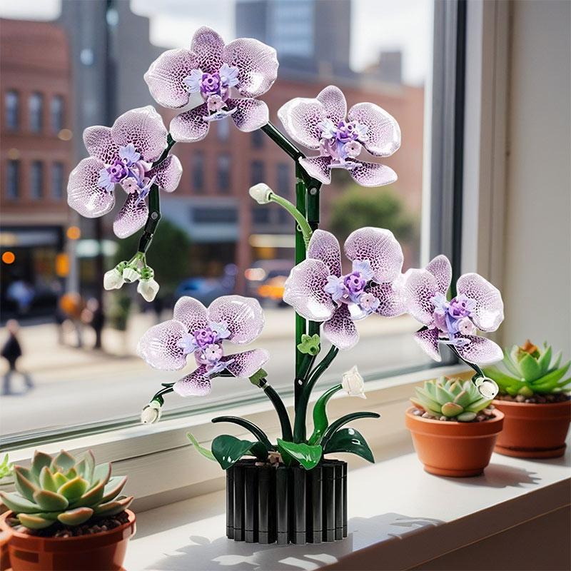 619Pcs Orchid Flower Bouquet Vase Model Bricks Set New Idea Home Decoration Holiday Gifts Building Blocks Ornament