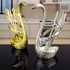 Stainless Steel Swan Base Holder with 3 Dessert Forks Coffee Spoons Set Tableware Home Decor Swan Base Holder Fruit Forks Set