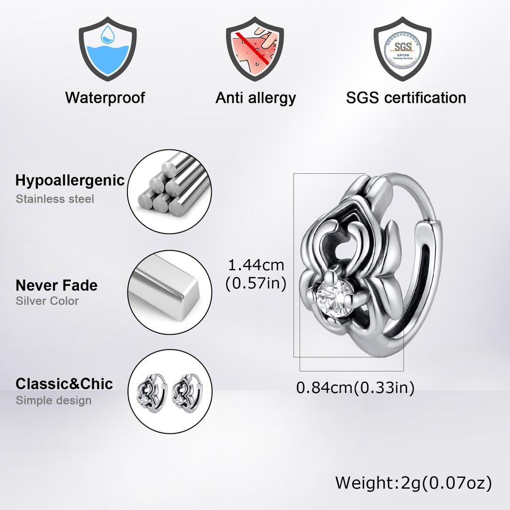 Gothic Huggies Hoop Earrings for Men Women,Anti Allergy Stainless Steel Round Huggies,Punk Jewelry Gift