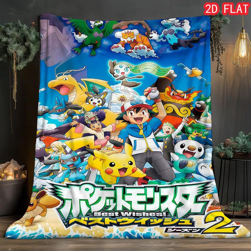 Cute Pokemon Printed Blanket Lightweight Plush Fleece for Napping Travel Bedroom Living Room Ideal Anime Fans Gift THW