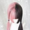 Women Female Synthetic Bangs Cosplay Lolita Double Color Toupee Black&pink Wig Long Straight Hair