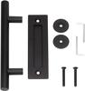12 Inch Sliding Barn Door Handle Set Pulls and Flush Wood Door Hardware Door Flat Back Design Heavy Duty Matte Black Iron Style