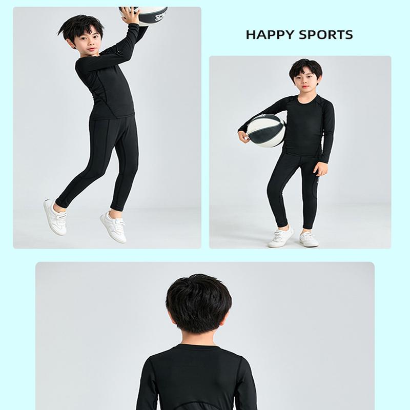 Boys Compression Tights Sets Running Training Fitness Sports Breathable Quick Drying Long Sleeve T-shirt