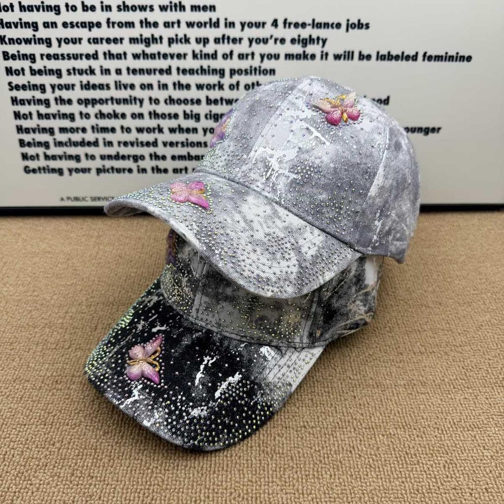 Tie-dye gradual change hot diamond butterfly baseball cap women's soft top cap versatile sunshade sunscreen face small cap