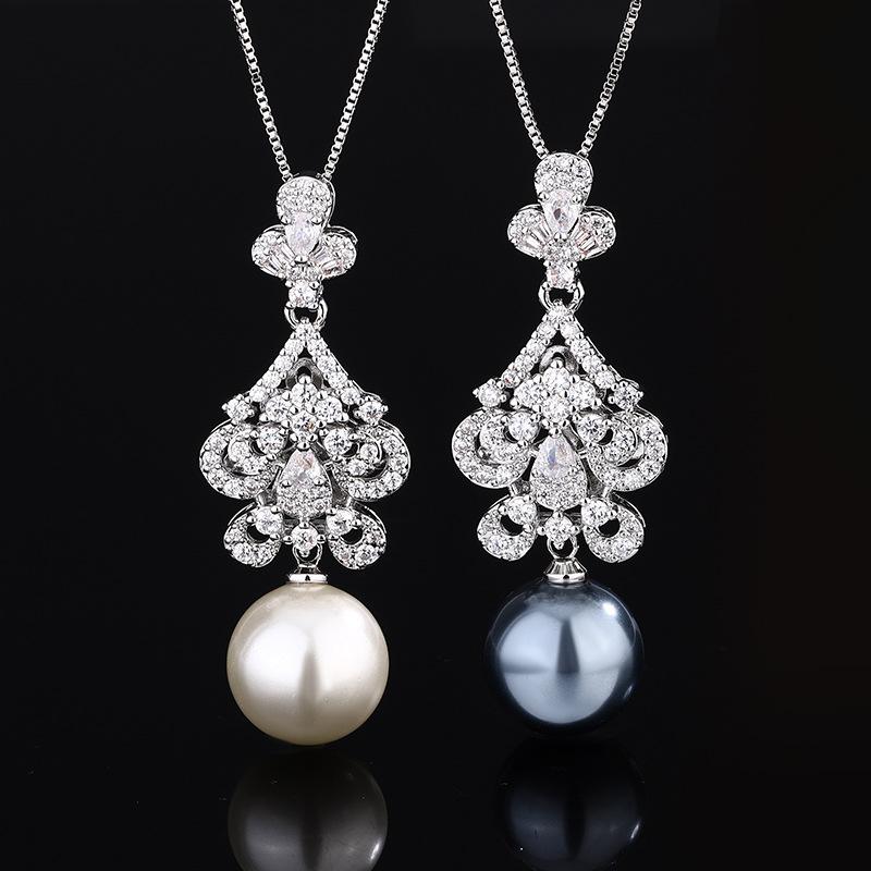 Jewelry Copper Bottom Gold-Plated Pearl Korean Edition Pearl Diamond Pendant Necklace 14Mm