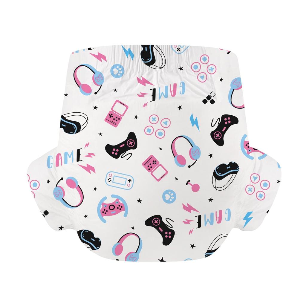 CutiePlusU Adult Diaper Set Unisex Incontinence Pants with Maximum Nighttime Absorbency Game Heaven (2-Pack), Labels, - (L 95-120cm)