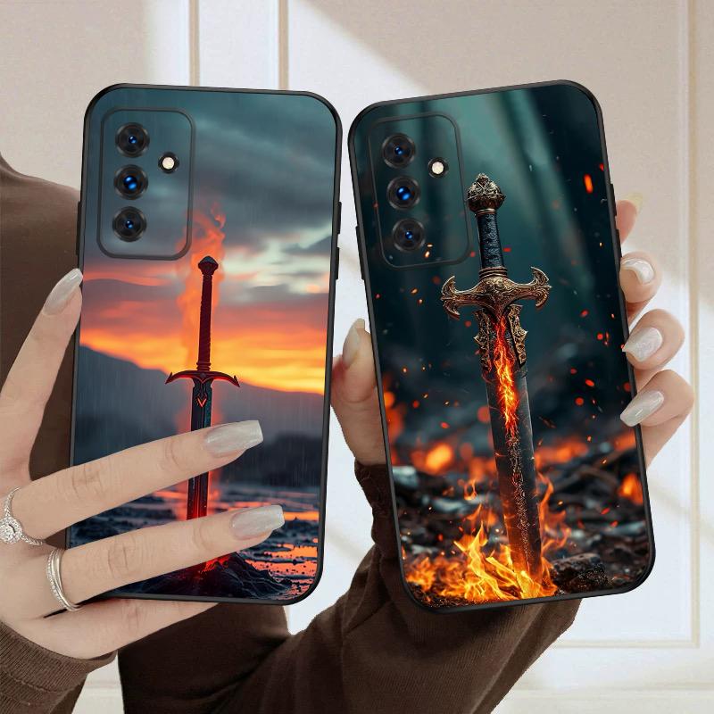 Меч с огнем Для Samsung S20FE S 21 22 23 FE 24 Plus 25 Ultra Galaxy M23 32 34 35 52 53 54 55 5G силиконовый мягкий чехол для телефона