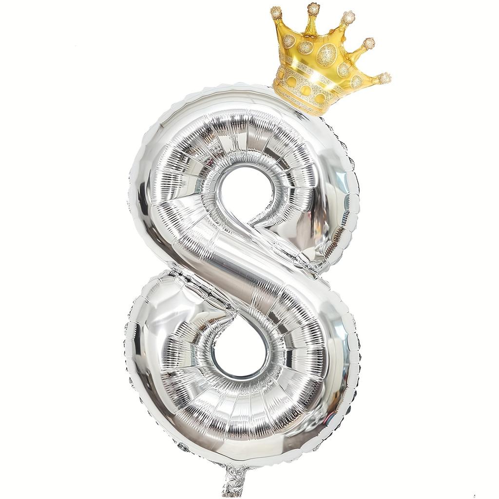 Набор из 2 серебряных воздушных шаров с цифрами от 0 до 9 и золотых воздушных шаров в виде короны, подходит для празднования дней рождения, юбилеев и вечеринок