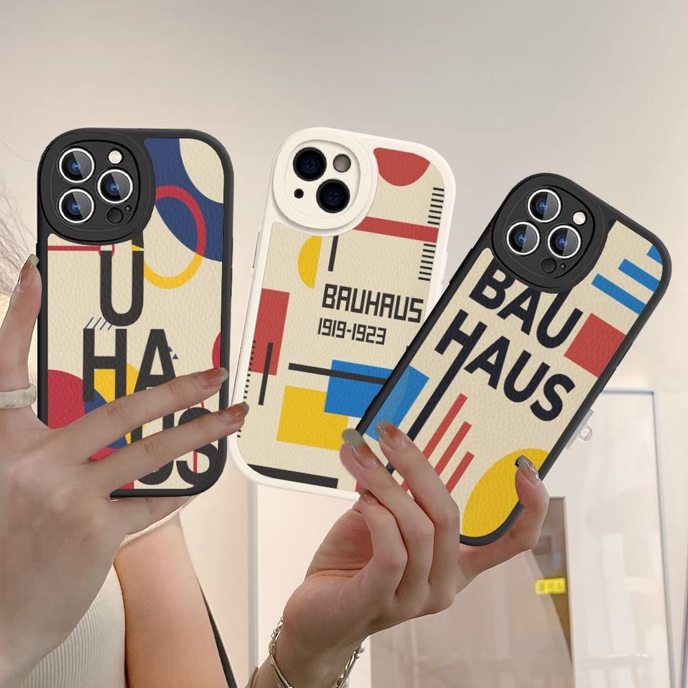 B-Bauhaus Fashion Retro Art Leather Phone Case For IPhone 16 16e 15 14 13 12 11 Pro Max Plus Mini Cover