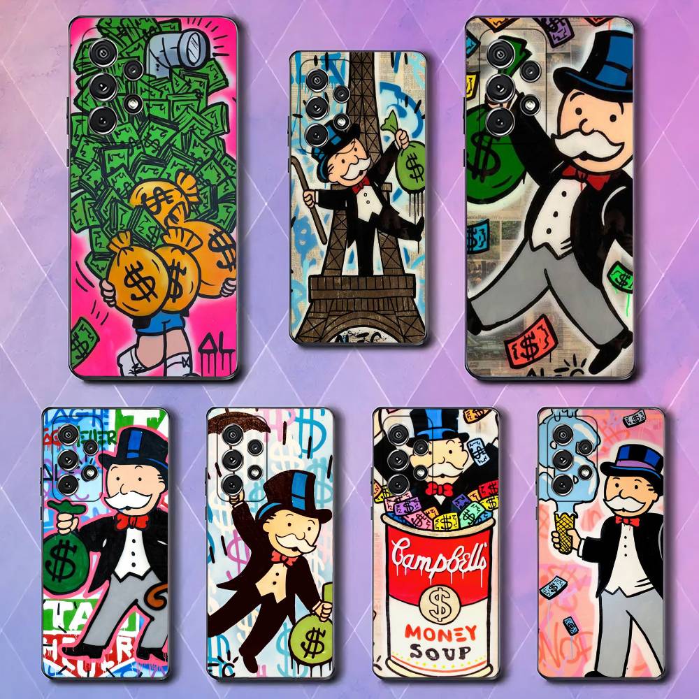 Cartoon Dollar Monopoly Luxury Black Phone Case For Samsung Galaxy S23 S24 S25 Ultra S22 Plus S21