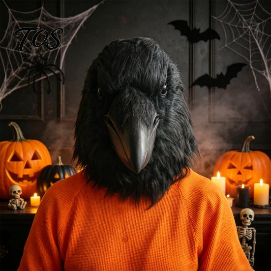 Vintage Plague Doctor Costume Halloween Raven Mask, Realistic Plush Bird Full Head Latex Dark Comfortable Animal Mask Steampunk Cosplay Costume,