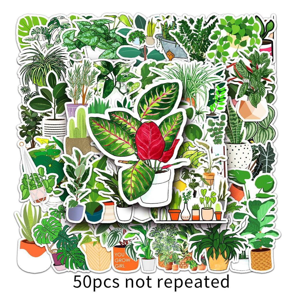 50 Cartoon Green Plants Doodle Personality Small Fresh Creative DIY Skateboard Mobile Suitcase Stickers Waterproof