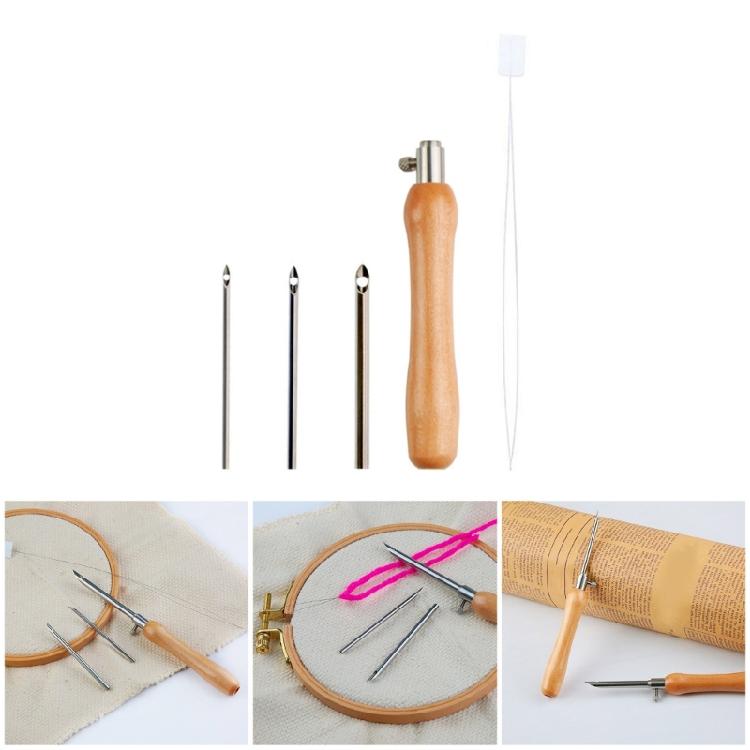 Punching Needle Embroidery Set for Embroidery Craft Embellishment, with 3 Punching Needle Head and Needle Threader