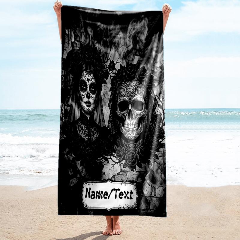1PC Custom Name Day Dead Couple Beach Towel Highly Absorbent And Sand-Resistant Towel for Swimming, Pool, Yoga, And Travel Lightweight