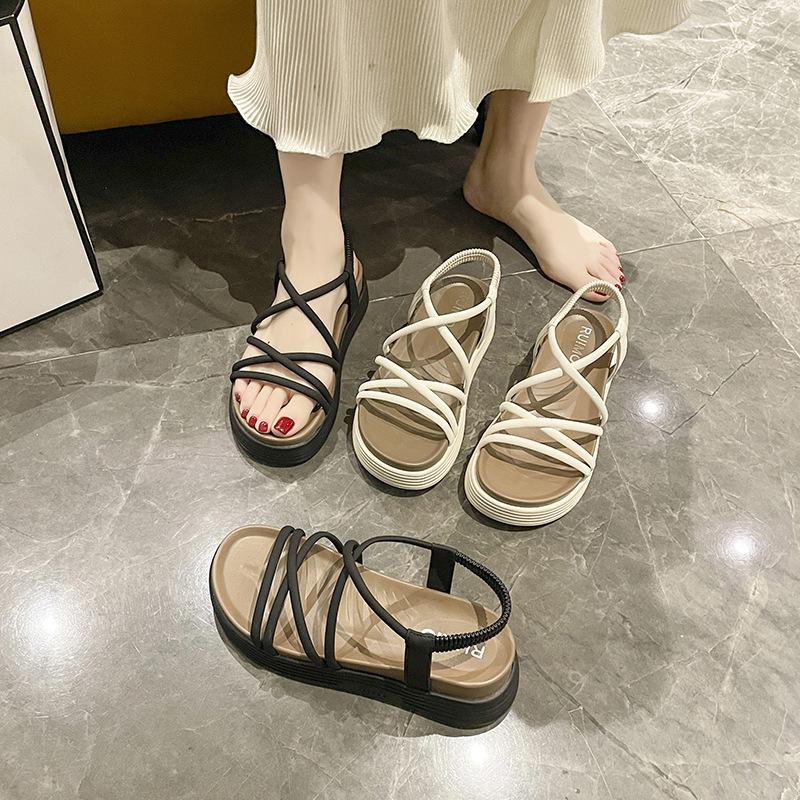2025 Summer New Roman Sandals Women's Platform Versatile Fashion Fairy Wind Soft Sole Student Non-slip Beach Shoes
