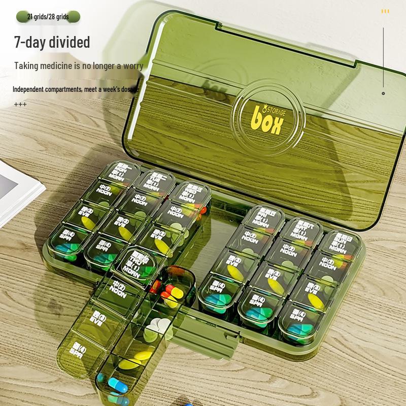 Portable Pill Box - Weekly Medicine Organizer with Large Capacity and 3-Daily Compartments
