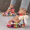 Fashion Women's High-heeled Sandals Fashion Round Head Open-toe Printed Waterproof Platform Side Butterfly Hitch Heel Shoes