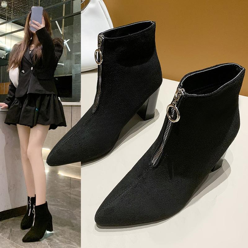 Новая обувь модная и универсальная: Ботильоны, Высокие каблуки, Остроносые узкие ботинки и Ботинки на платформе
