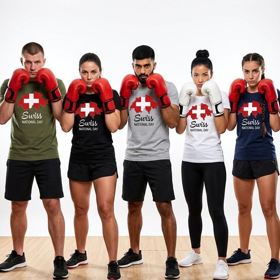 Switzerland Swiss Tshirt MMA Boxing Muay Thai National Day Flag Training Print 3D Unisex Women Men Quick Dry Fitness Workout Gym Sport Casual