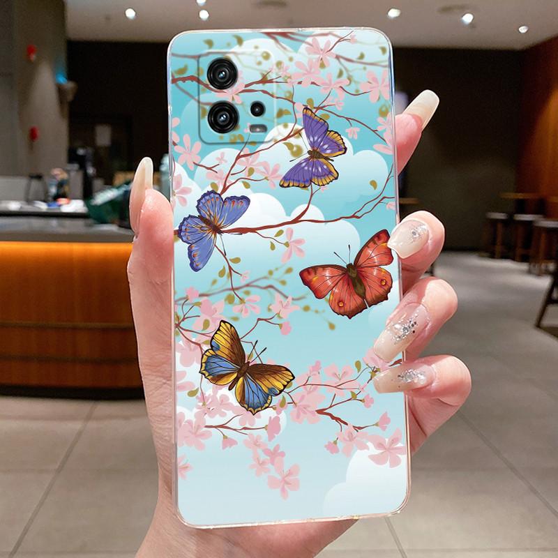 For Cover Motorola Moto G72 Case G 72 Flower design Clear Soft Silicone Back Funda Bumper For Moto G72 MotoG72 Phone Cases Coque