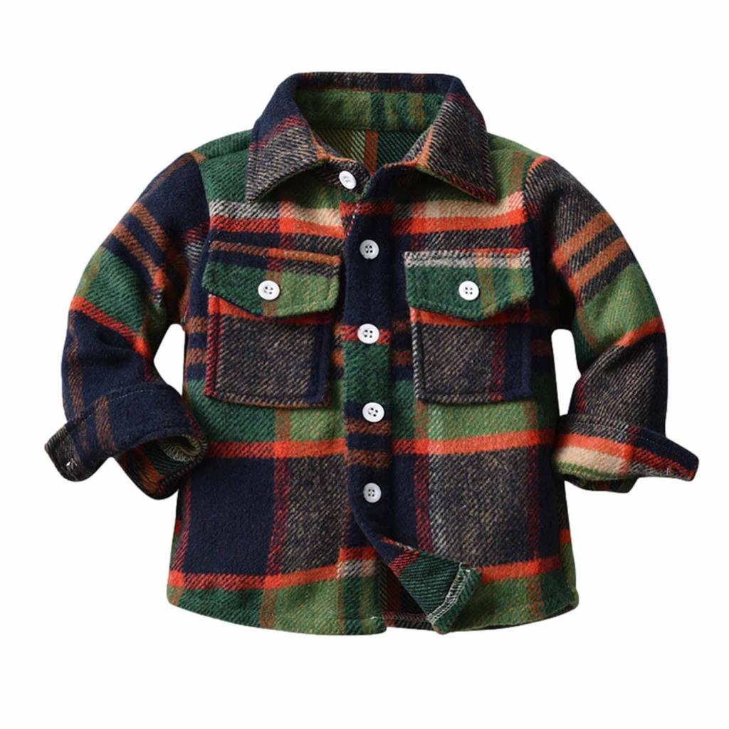 Kids Toddler Flannel Shirt Jacket Plaid Long Sleeve Lapel Button Down Shacket Baby Boys Girls Fall Shirt Coat Outwear