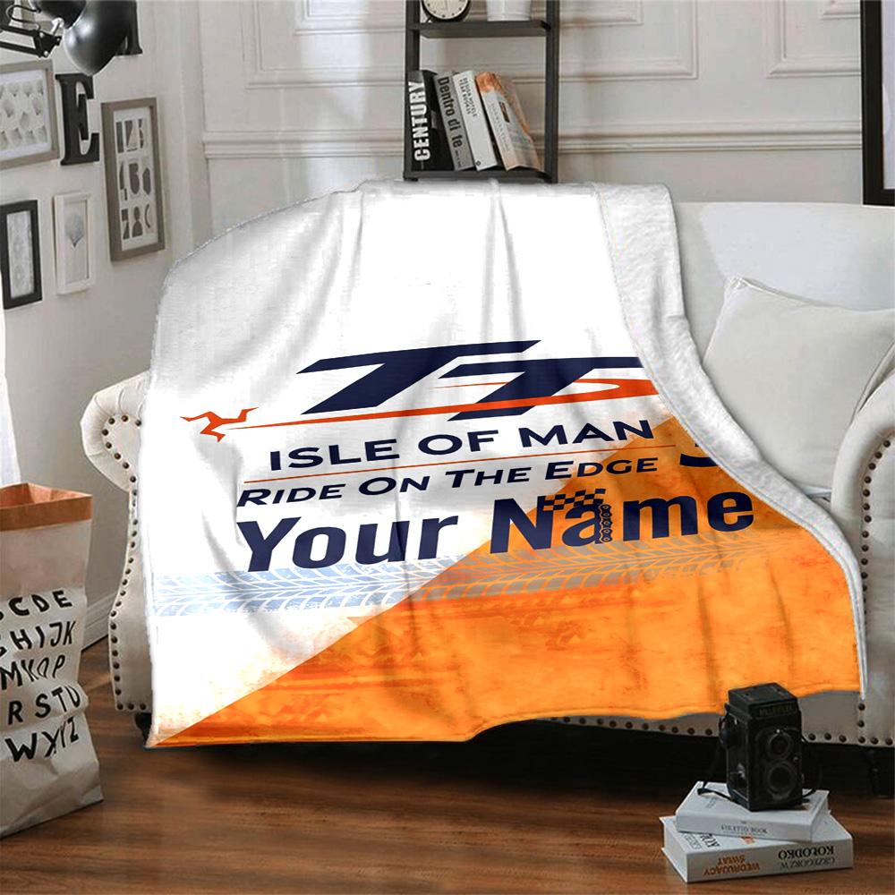 Isle Man Tt Customize Text Blanket Gift Personalized Blanket Warmthful Decor for Bed Living Room Bedding Office Chair Four Seasons Multipurpose
