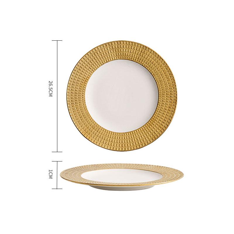 Рельефная текстурированная керамическая мелкая тарелка, белая золотая тарелка для стейка, тарелка для пасты, десертное блюдо, тарелки для закусок, креативная посуда для отелей