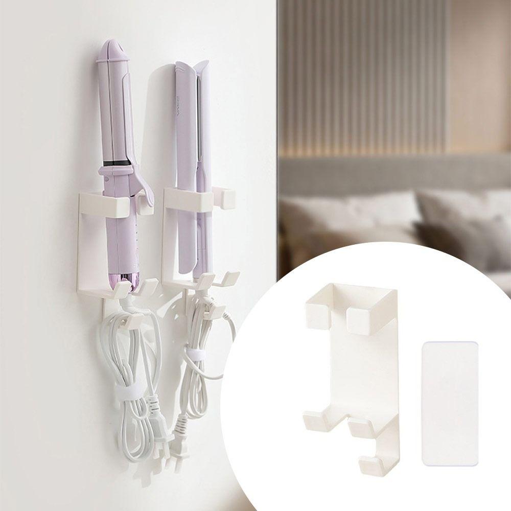 Настенная полка-органайзер для плойки, без сверления, с крючком, для фена, экономия места, держатель для плойки для ванной комнаты