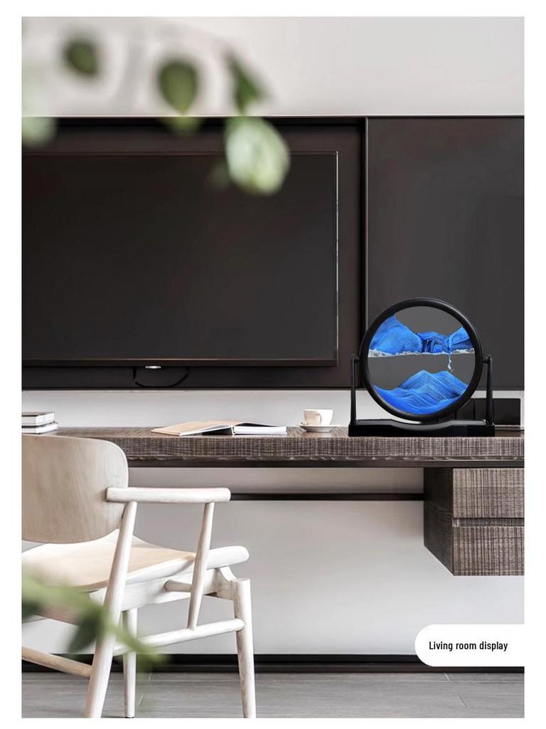 3D Dynamic Sand Art Ornament for Living Room - Round Flowing Sand Painting Home Craft Birthday Gift