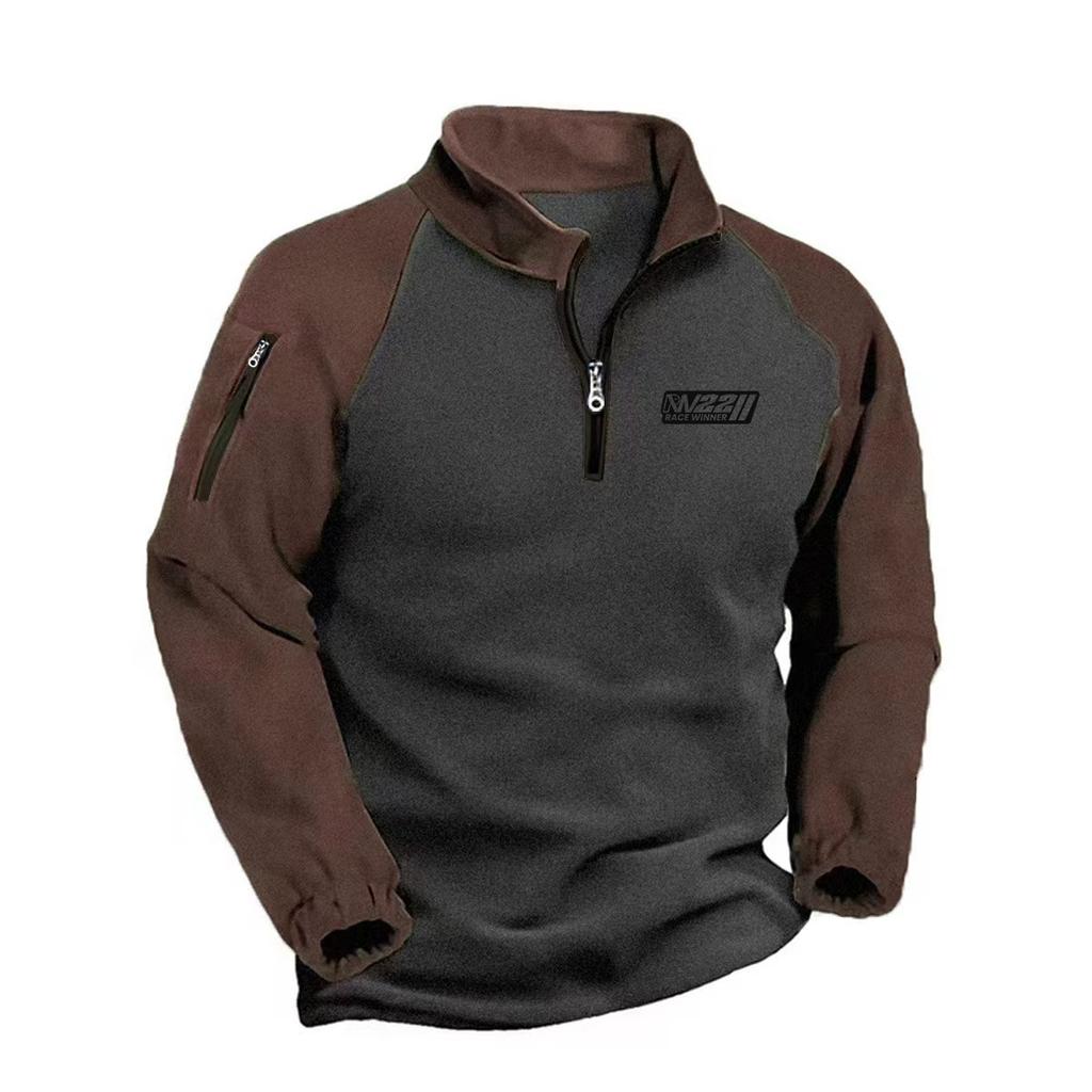 Men's Fleece Warm V-neck Zipper Sweatshirt  Outdoor Sports Coats Pullover Men's Casual Outwear