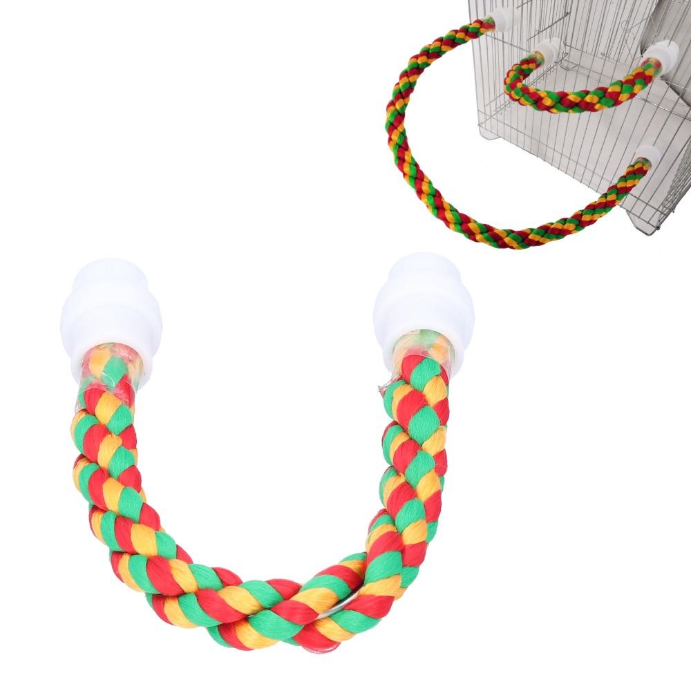 Colorful Design Cotton Rope Perch Adjustable Length U Shape Stand Bird Climbing Toy For Parrots