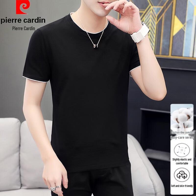 Pierre Cardin Men's Solid Cotton Round Neck Short Sleeve T-Shirt