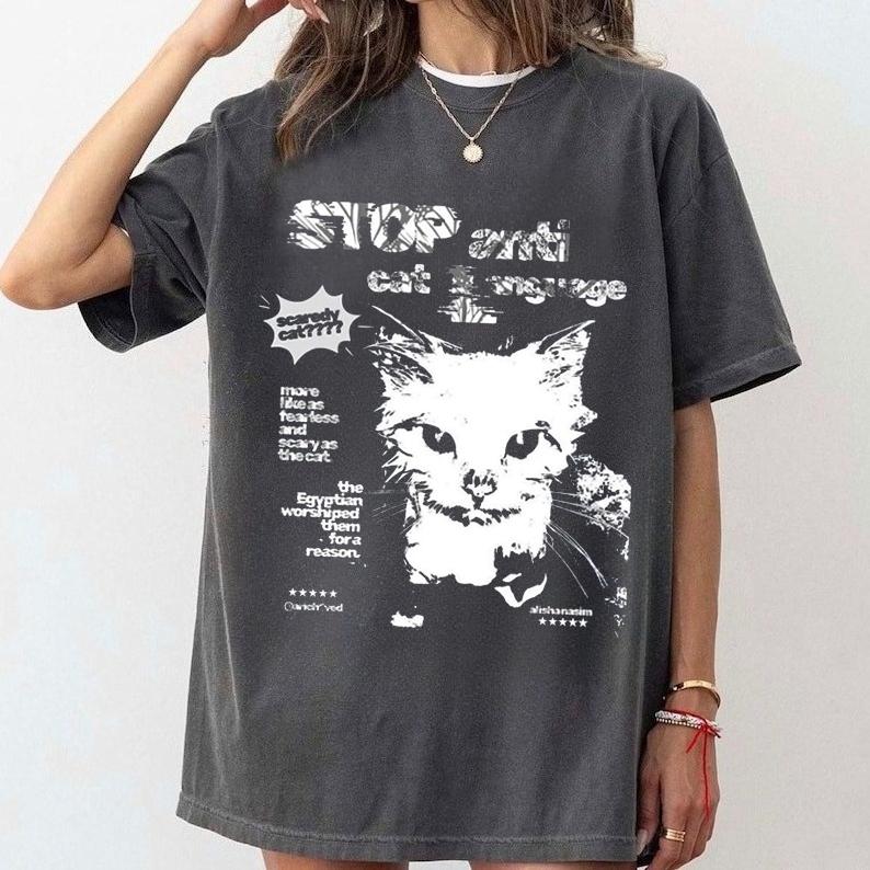 Summer Y2k Cat Meme Graphic Harajuku Streetwear Short Sleeve Cotton Tshirt Unisex Unisex Y2k Vintage Casual Streetwear Tee Tops