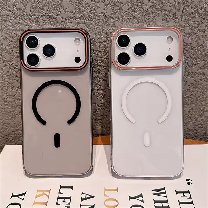 Подставка для камеры Магнитный прозрачный чехол для iPhone 17 Air 16 15 14 Pro Max Беспроводная зарядка для Magsafe Акриловая крышка