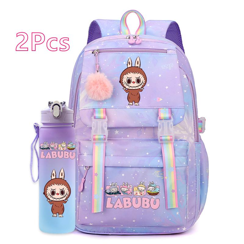 2Pcs/set Cute Backpack with 750Ml Outdoor Sports Water Bottle Student Girl Boy Schoolbag Large Capacity Travel Bag Gift