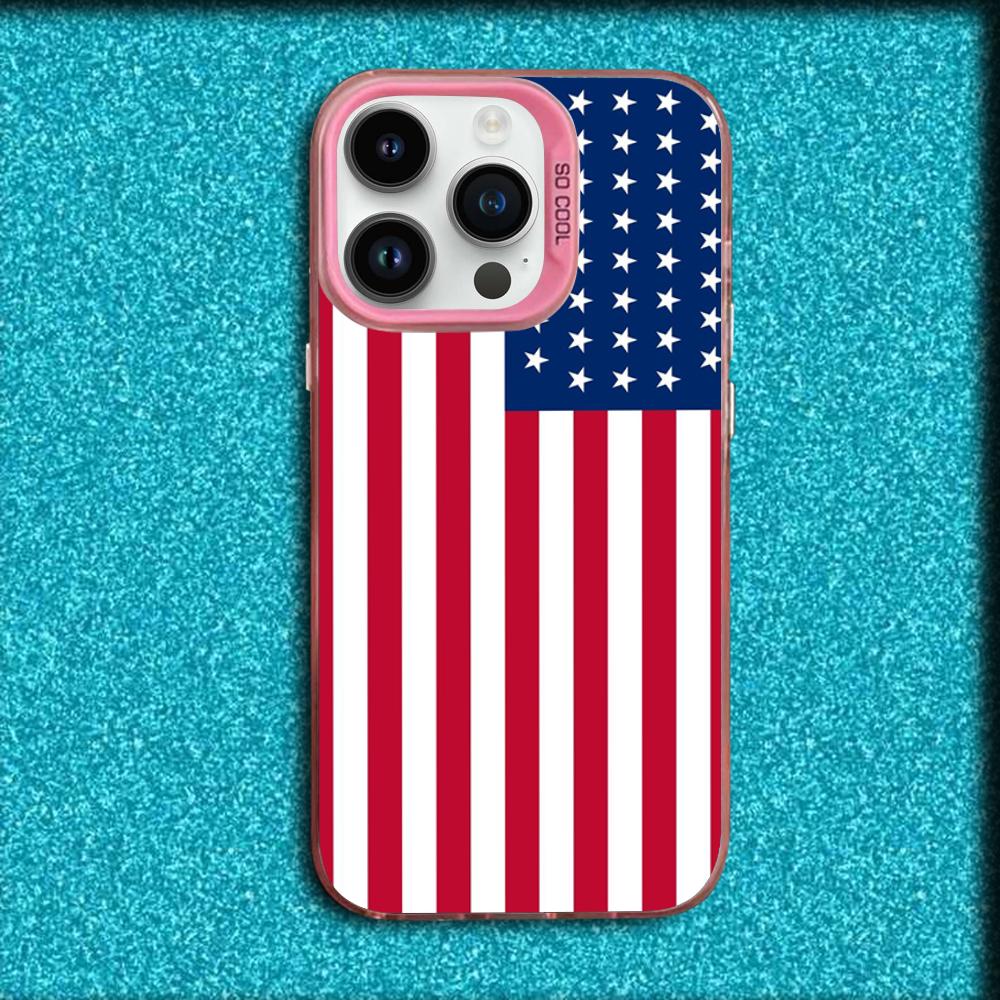 Чехол для телефона Флаг США Америка Для iPhone 16,15,14,13,12,11,Mini,Pro,MAX Розовый Матовый Силиконовый Чехол
