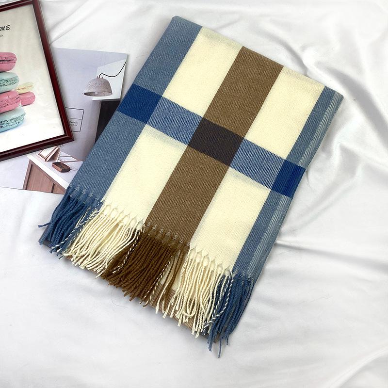 Autumn And Winter New Checkered Scarf Women'S Imitation Cashmere High End Korean Versatile Black And White Striped Big Shawl