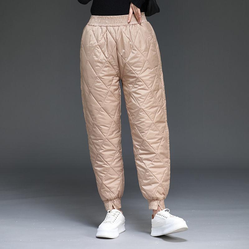 Winter Women's Down Cotton Pants Women Elastic Waist Down Trousers Warm Loose and Thick Harem Pants Trousers High Waist Long Pants