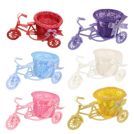 Bicycle Artificial Woven Flower Basket Tricycle Planter Large Capacity Multi-Function Decorative Nostalgic Plant Rack Flower Stand