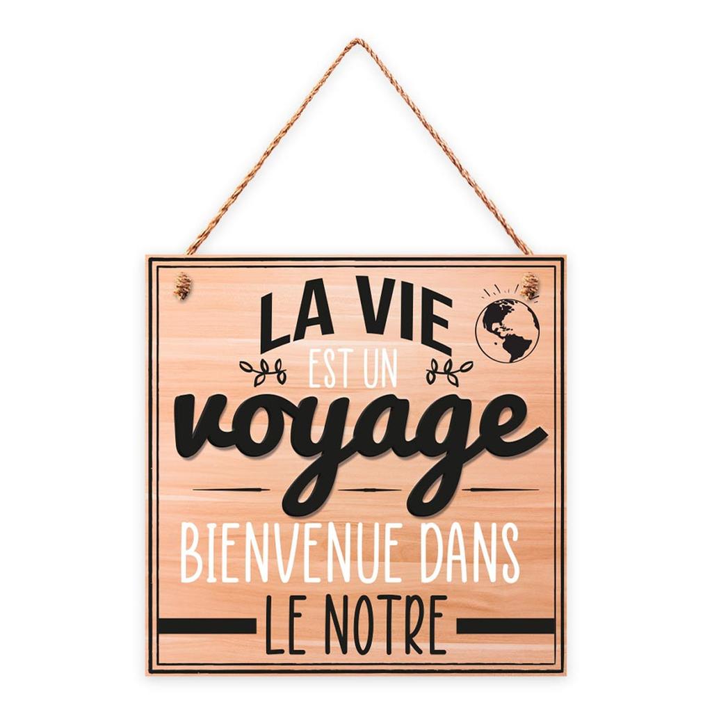Les Trésors De Lily [R4582] - Beige 'Messages' Wooden Plaque (Life Is a Journey - Welcome To Ours) - 20x20cm