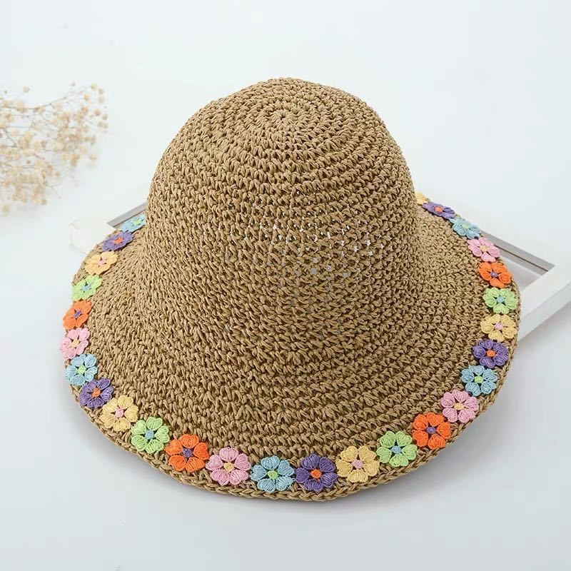 Соломенная шляпа с цветочным узором для женщин, летняя шляпа с большими полями для рыбалки, пляжная шляпа для защиты от солнца и защиты от солнца