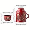Chinese Hand-Painted Coffee Mug with Lid Ceramic Tea Cup Small Warm Pot Bottle Valentine's Day Christmas Birthday Gift for Girl