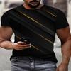 Летняя мужская черная футболка с 3D-цифровым принтом и золотыми геометрическими полосками, повседневная, с короткими рукавами, подходит для занятий спортом на открытом воздухе