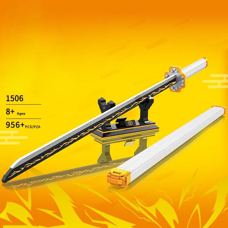 956PCS Demon Slayer Agatsuma Zenitsu Sword Building Blocks Anime Ninja Knife Weapon Katana Model Assemble Brick Toy Kid Boy Gift