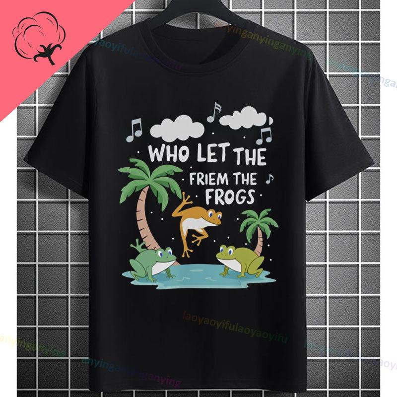 Who Let The Frogs Out Funny Frog With Fashion Glasses Green Markings Graphic Tshirt 100 Cotton Short Sleeve Casual Tshirts