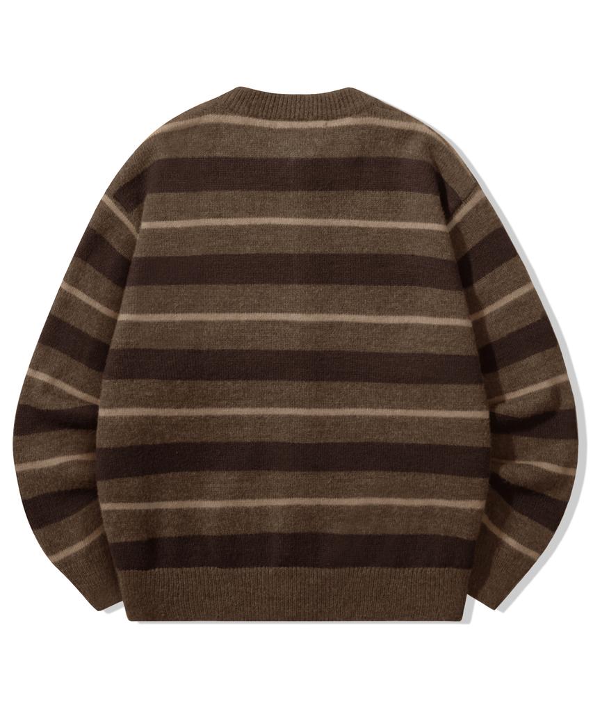 TRILLION Washable Hairy Striped Button Cardigan Knit_Brown