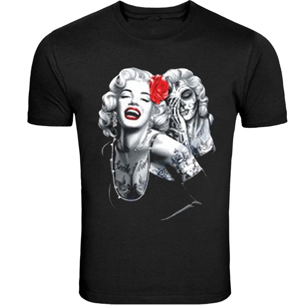 Marilyn Monroe skull face red roses Tee Black Unisex S-5XL T-Shirt Unisex T-Shirt