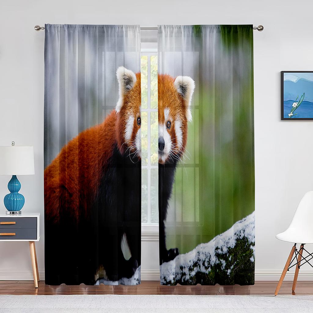 Красная Панда Прозрачная Вуалевая Занавеска для Гостиной Спальни Кухни эл Декор Милая Животная Шифоновая Отделка Оконная Тюлевая Занавеска
