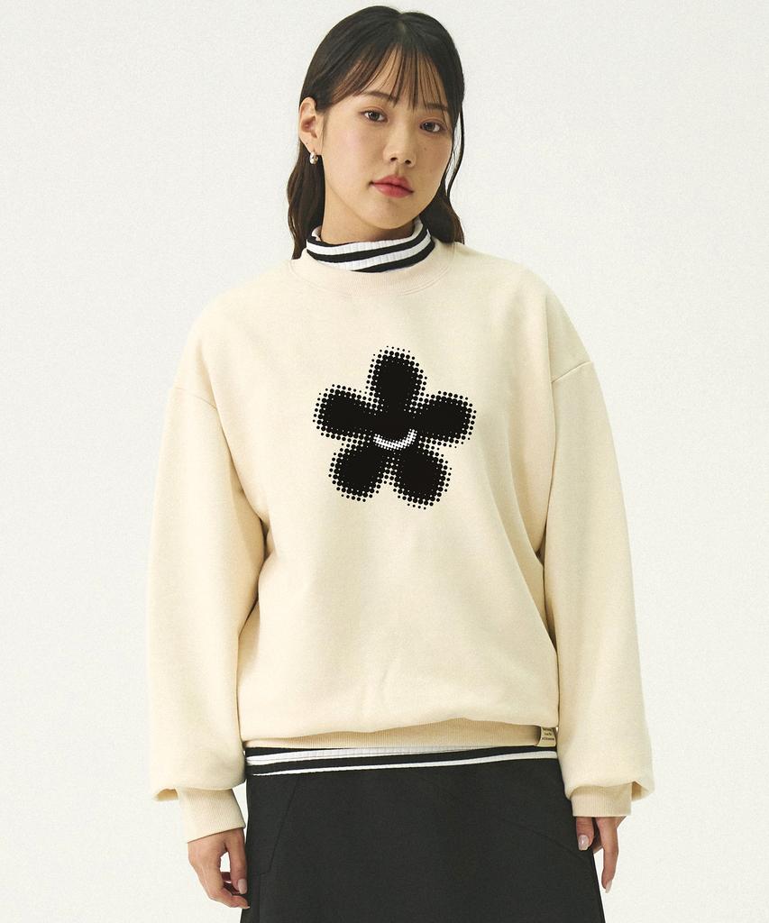 GRAVER [Unisex] Dot Silhouette Flower Sweatshirt_Cream
